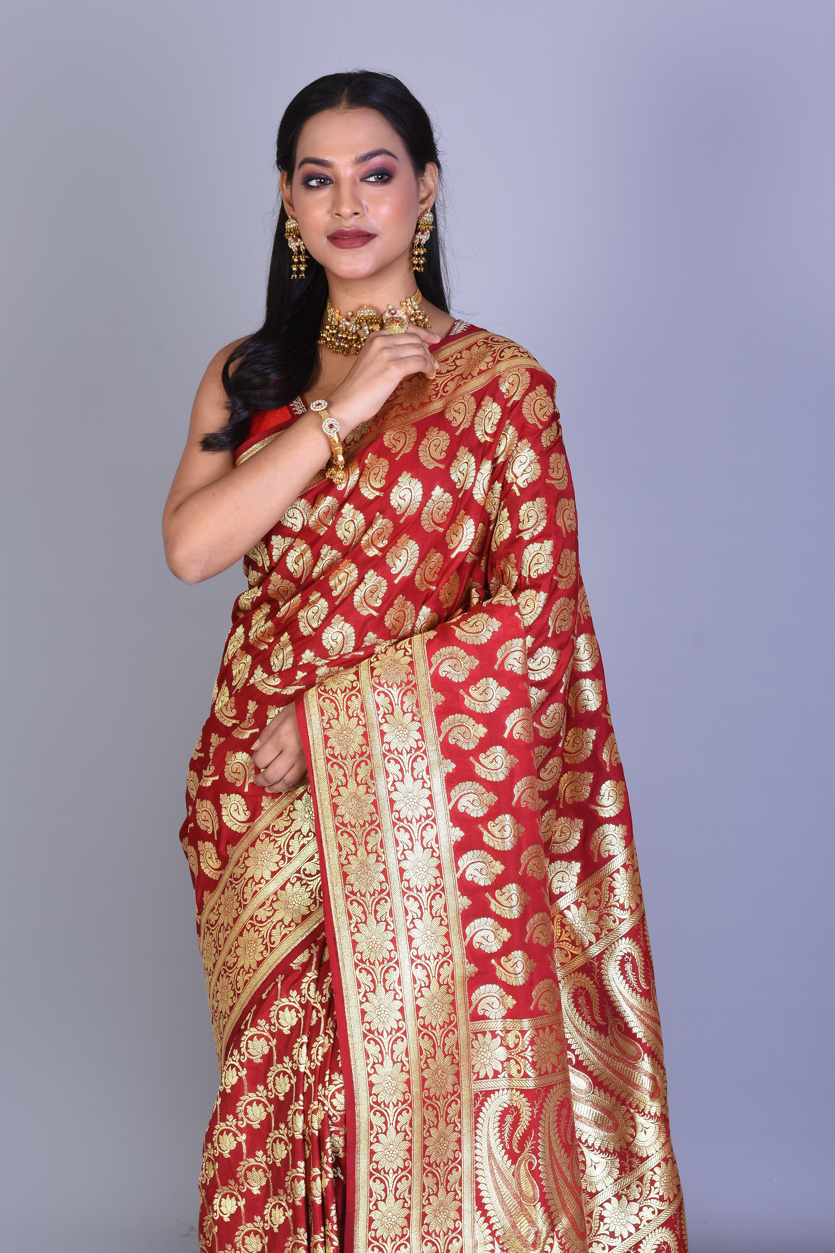 Red Half & Half Banarasi Saree with Blouse Piece - Keya Seth Exclusive