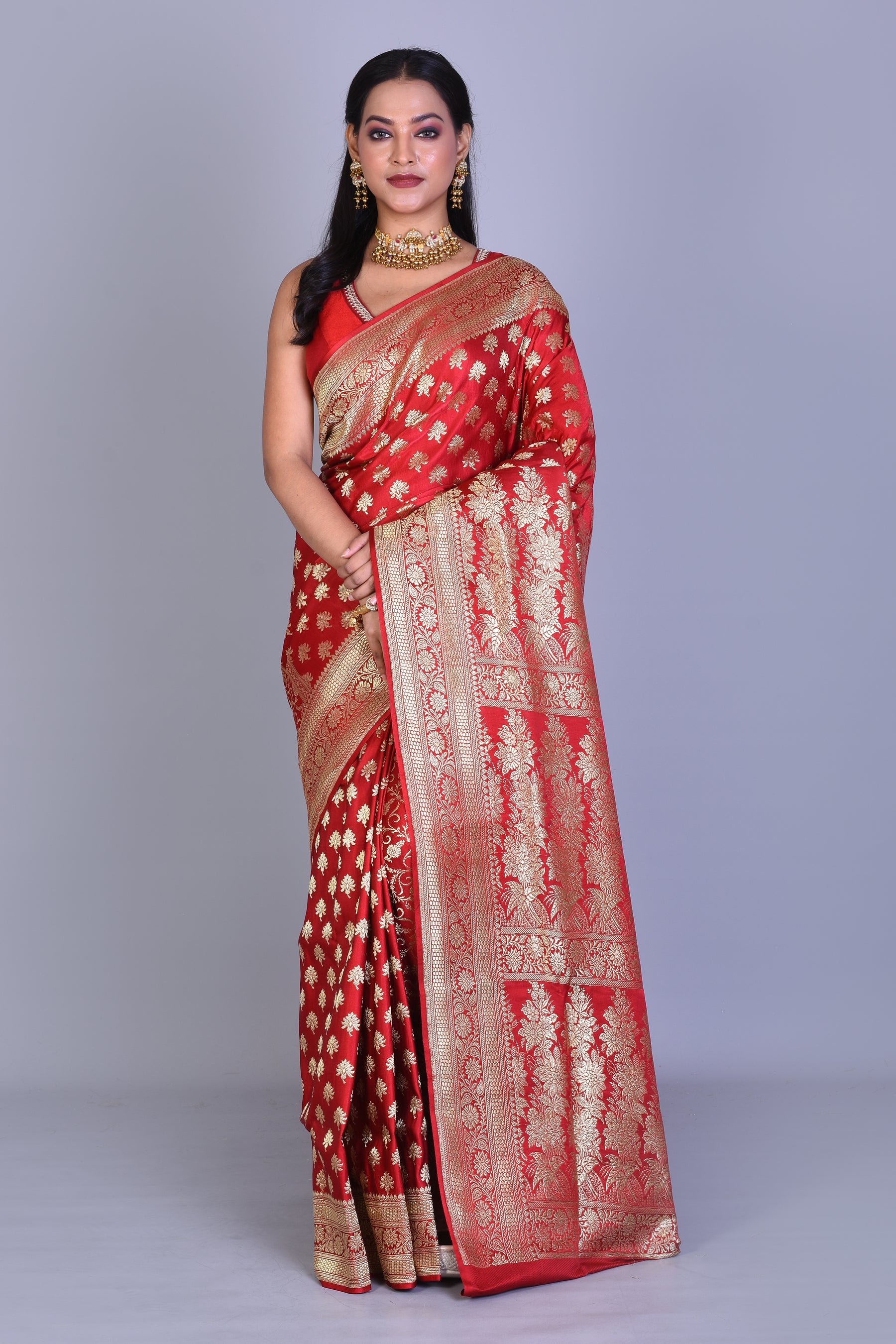 Red Banarasi Saree with Blouse Piece - Keya Seth Exclusive