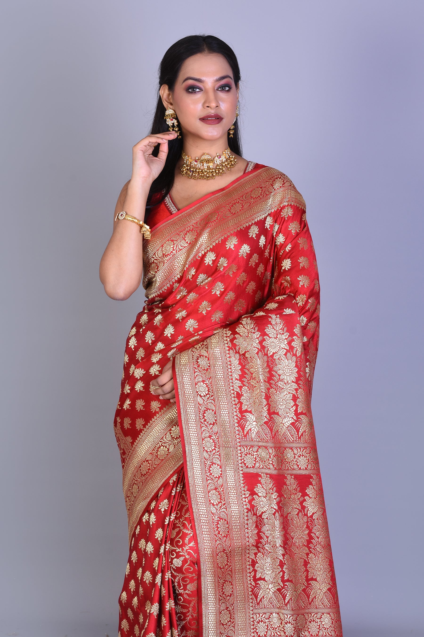 Red Banarasi Saree with Blouse Piece - Keya Seth Exclusive