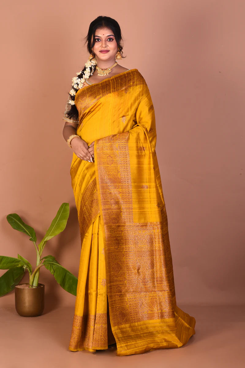 Yellow Pure Tussar Saree - Keya Seth Exclusive