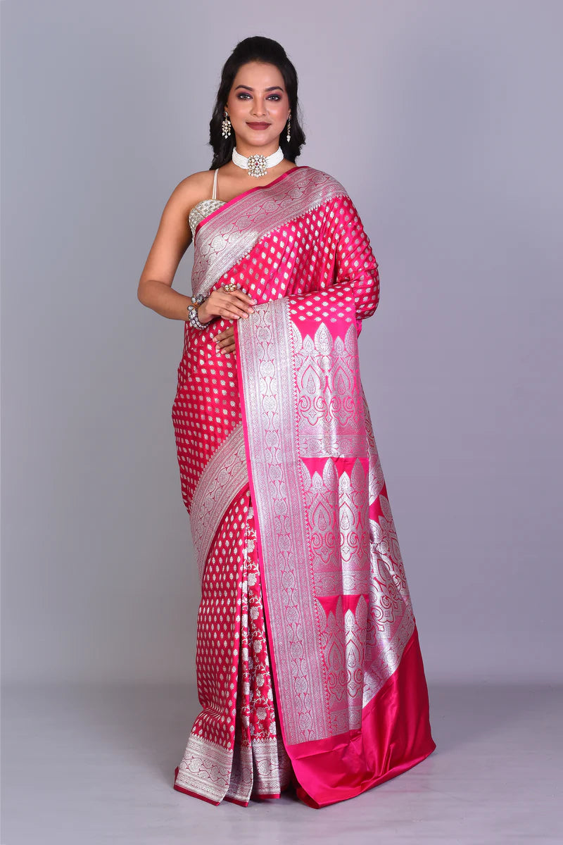 Deep Pink Patli Pallu Banarasi Saree with Blouse Piece - Keya Seth Exclusive