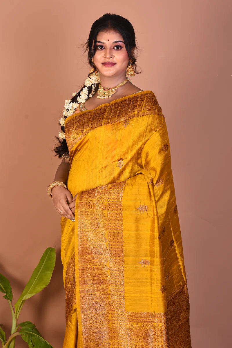 Yellow Pure Tussar Saree - Keya Seth Exclusive
