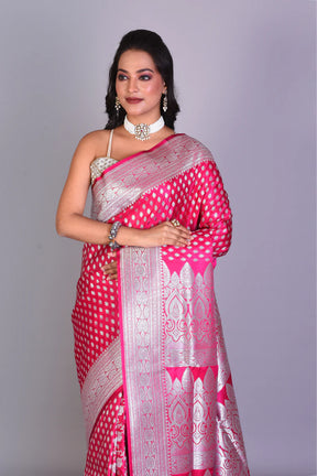 Deep Pink Patli Pallu Banarasi Saree with Blouse Piece - Keya Seth Exclusive
