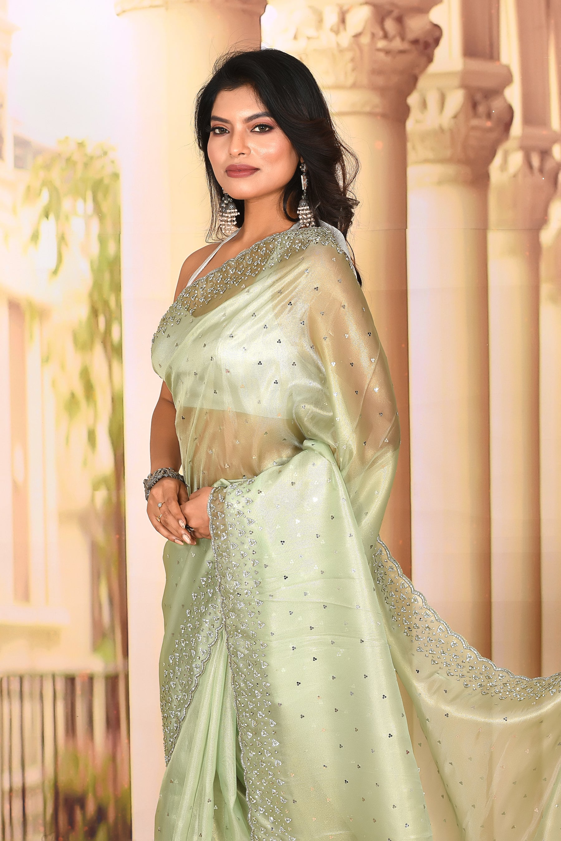 Light Pesta Green Jimmy Choo Saree - Keya Seth Exclusive