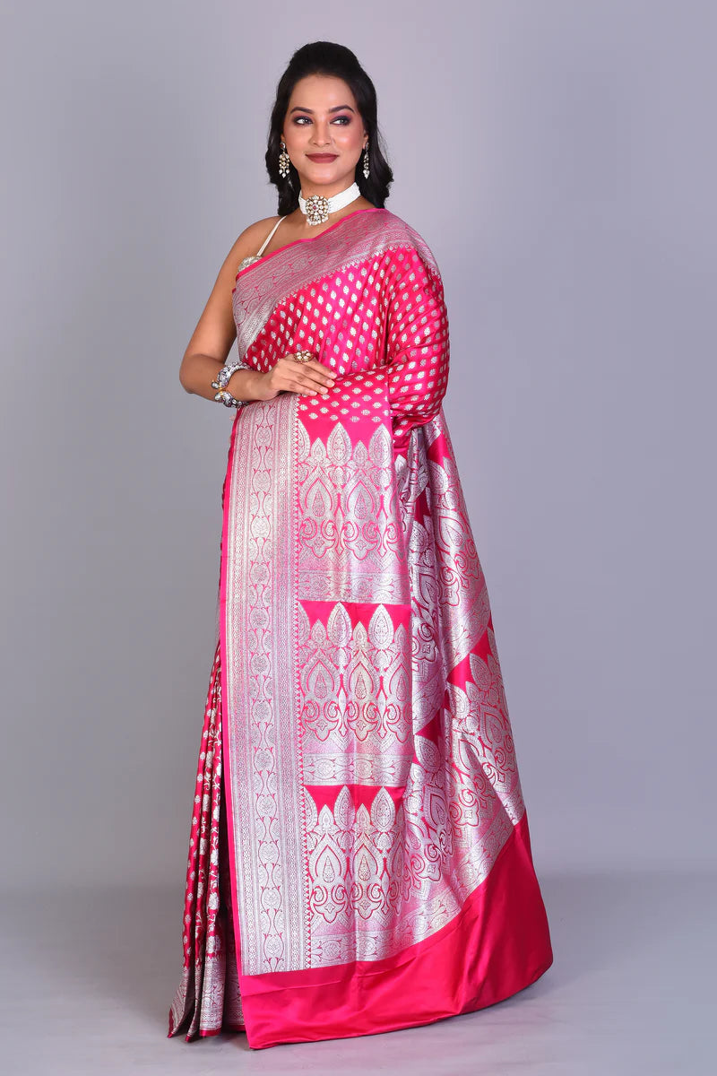 Deep Pink Patli Pallu Banarasi Saree with Blouse Piece - Keya Seth Exclusive