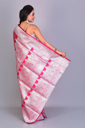 Deep Pink Patli Pallu Banarasi Saree with Blouse Piece - Keya Seth Exclusive