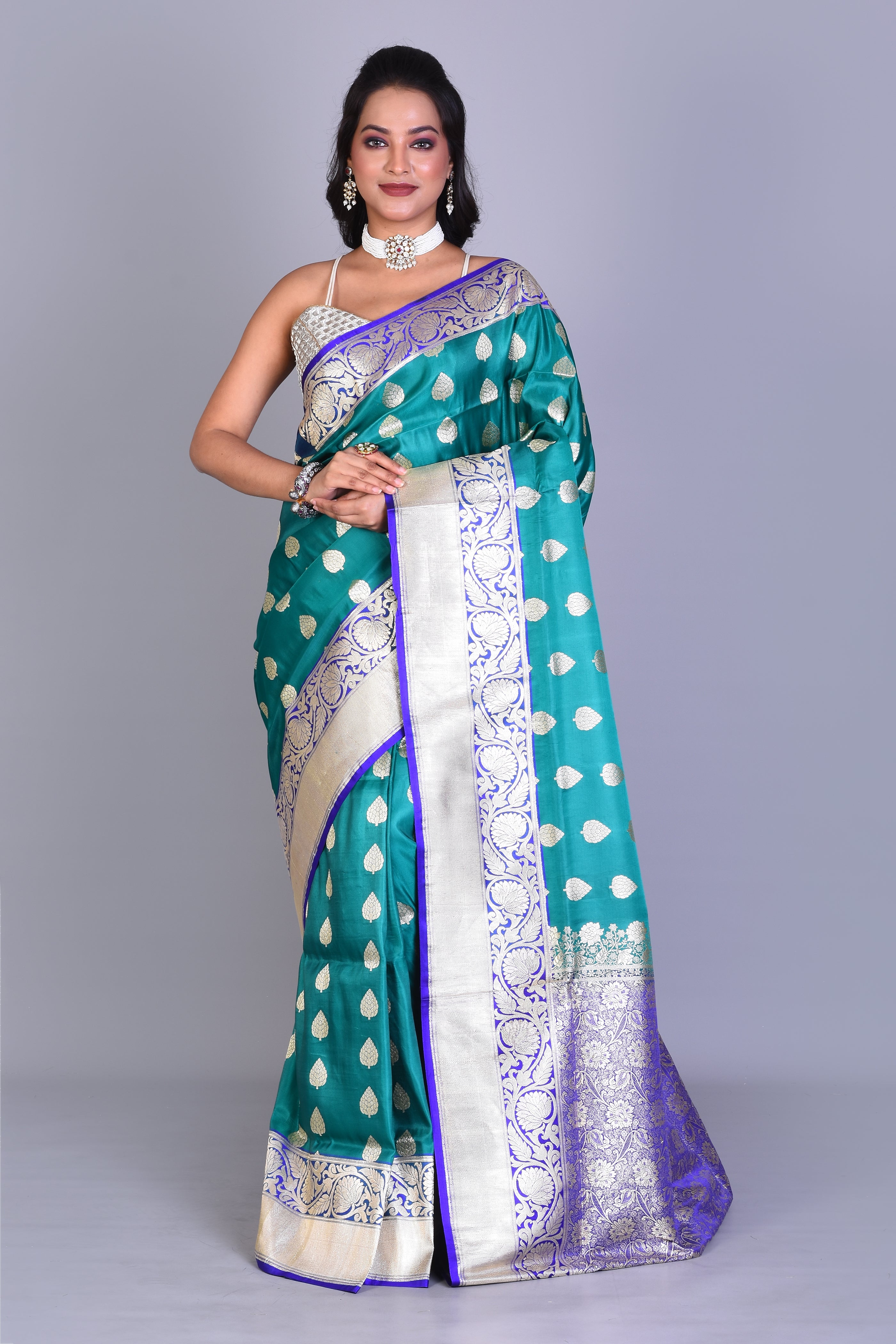 Sea Green Banarasi Saree with Blouse Piece - Keya Seth Exclusive