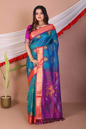 Dual Tone Blue Blended Bangalore Silk Saree - Keya Seth Exclusive