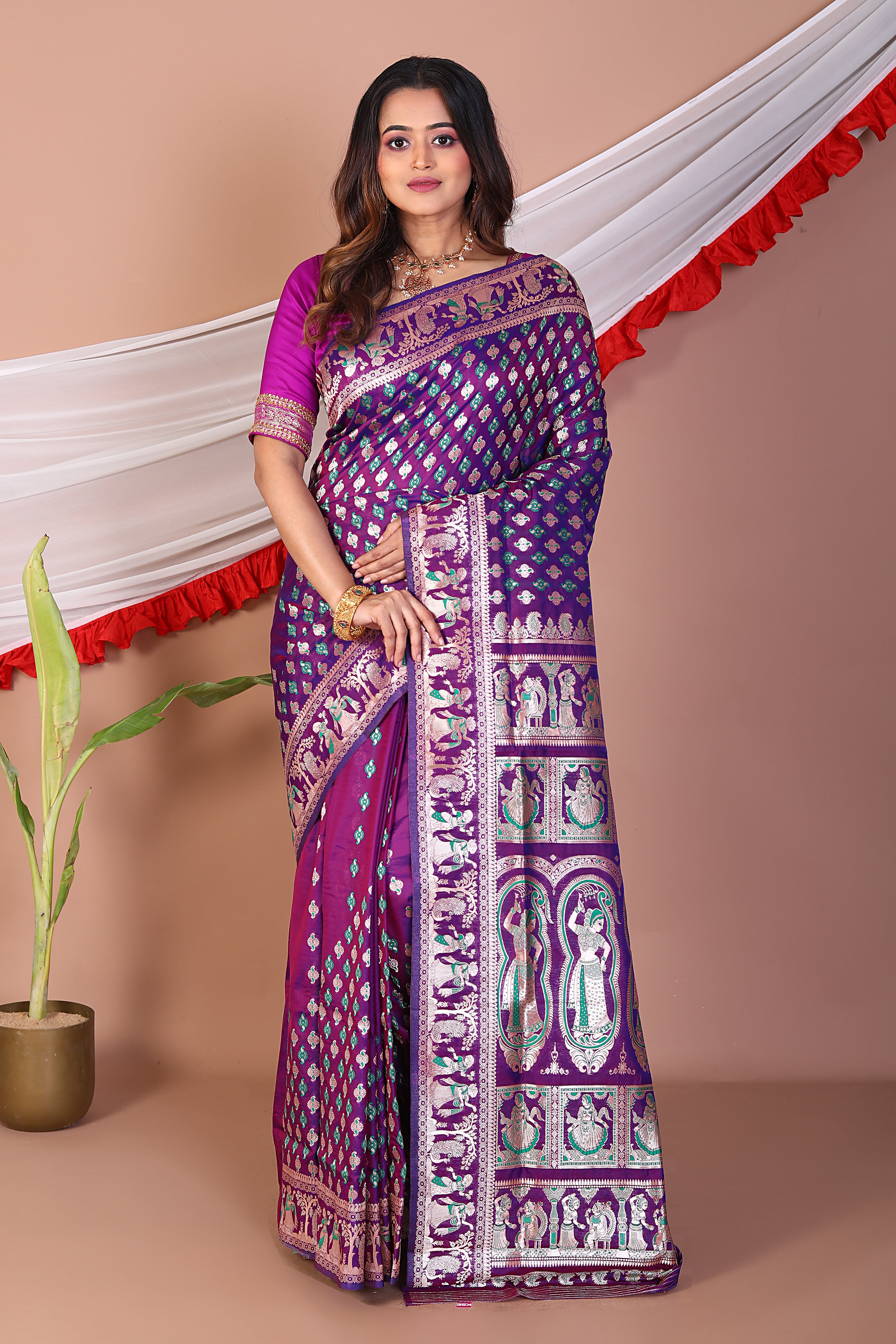 Purple Blended Baluchari Silk Saree - Keya Seth Exclusive