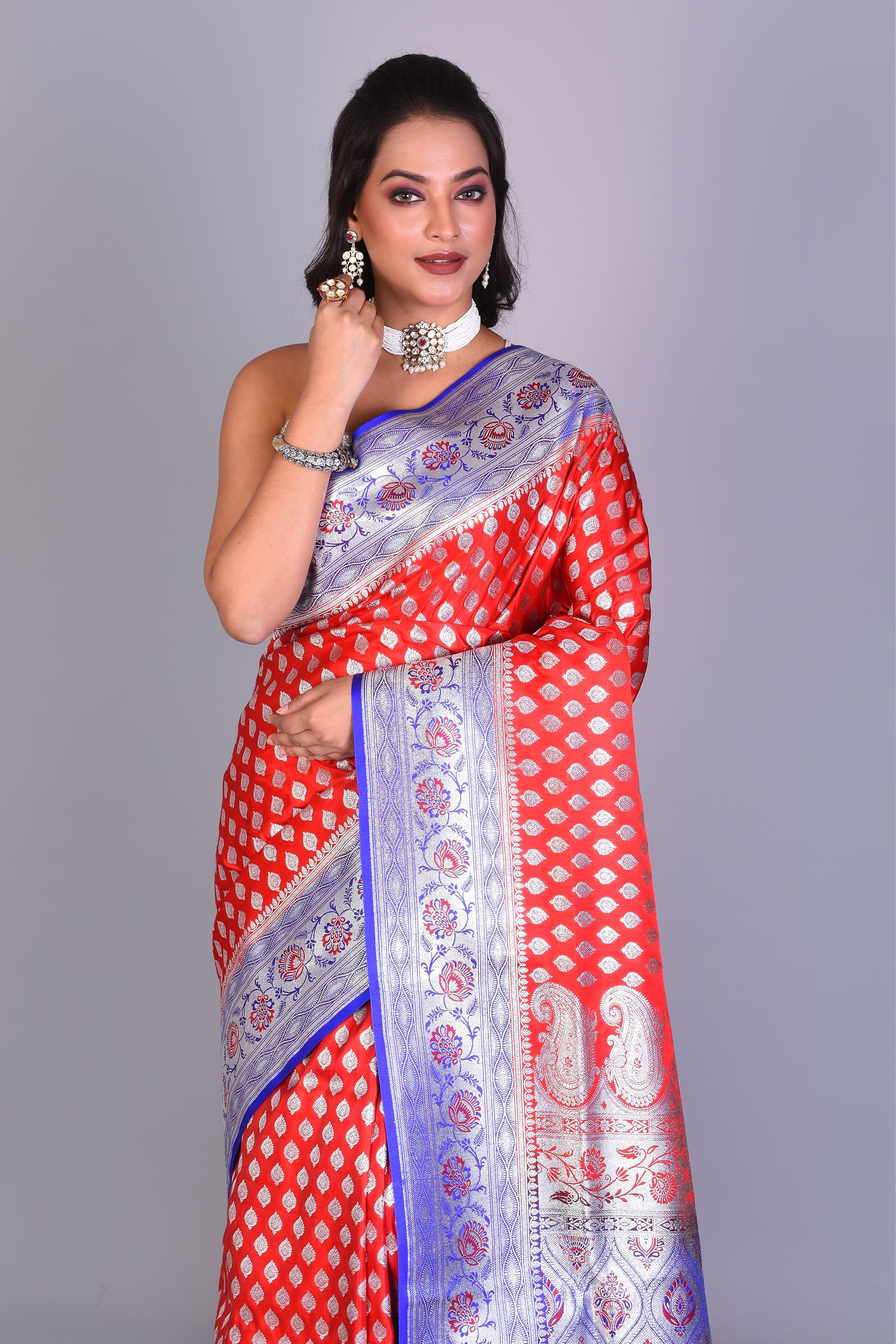 Red Banarasi Saree with Blouse Piece - Keya Seth Exclusive