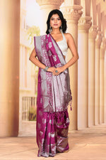 Load image into Gallery viewer, Graceful Magenta Silver Semi Silk Saree - Keya Seth Exclusive
