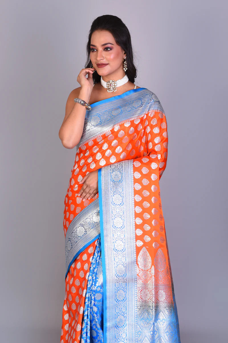 Orange Patli Pallu Banarasi Silk Saree with Blouse Piece - Keya Seth Exclusive