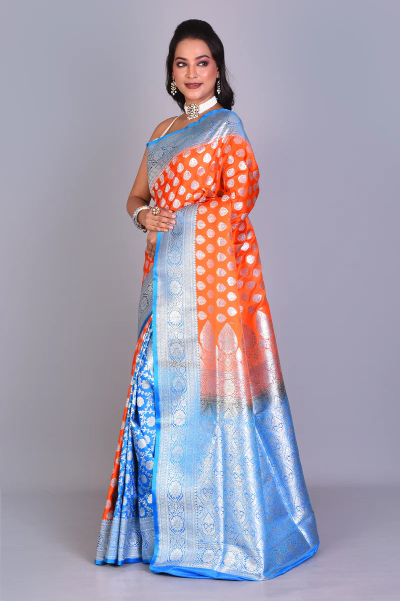Orange Patli Pallu Banarasi Silk Saree with Blouse Piece - Keya Seth Exclusive