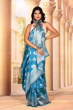 Load image into Gallery viewer, Graceful Blue Silver Semi Silk Saree - Keya Seth Exclusive
