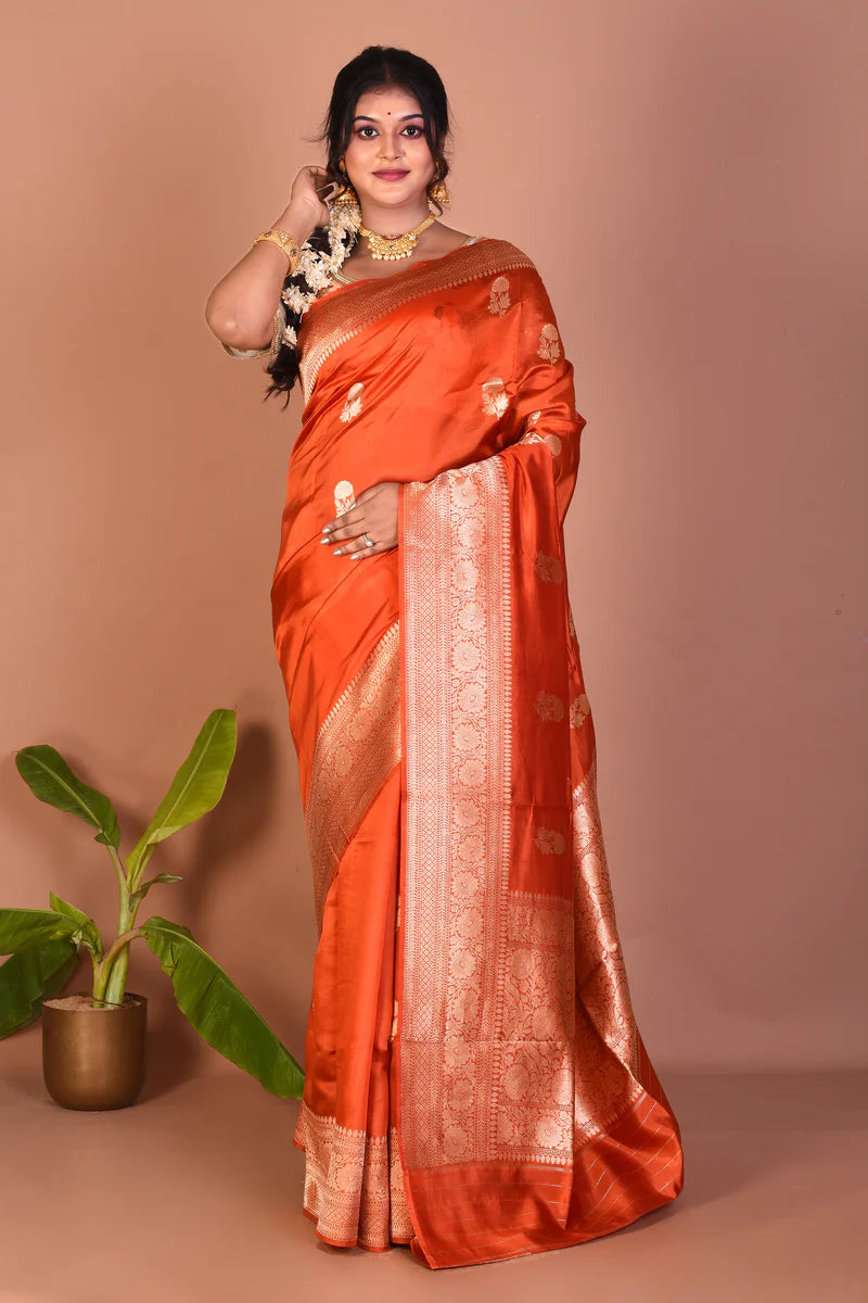 Orange Pure Katan Saree - Keya Seth Exclusive