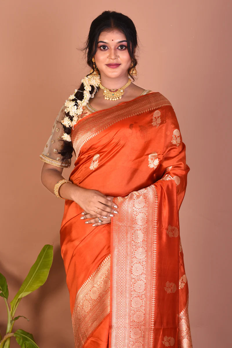 Orange Pure Katan Saree - Keya Seth Exclusive