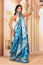Load image into Gallery viewer, Graceful Blue Silver Semi Silk Saree - Keya Seth Exclusive
