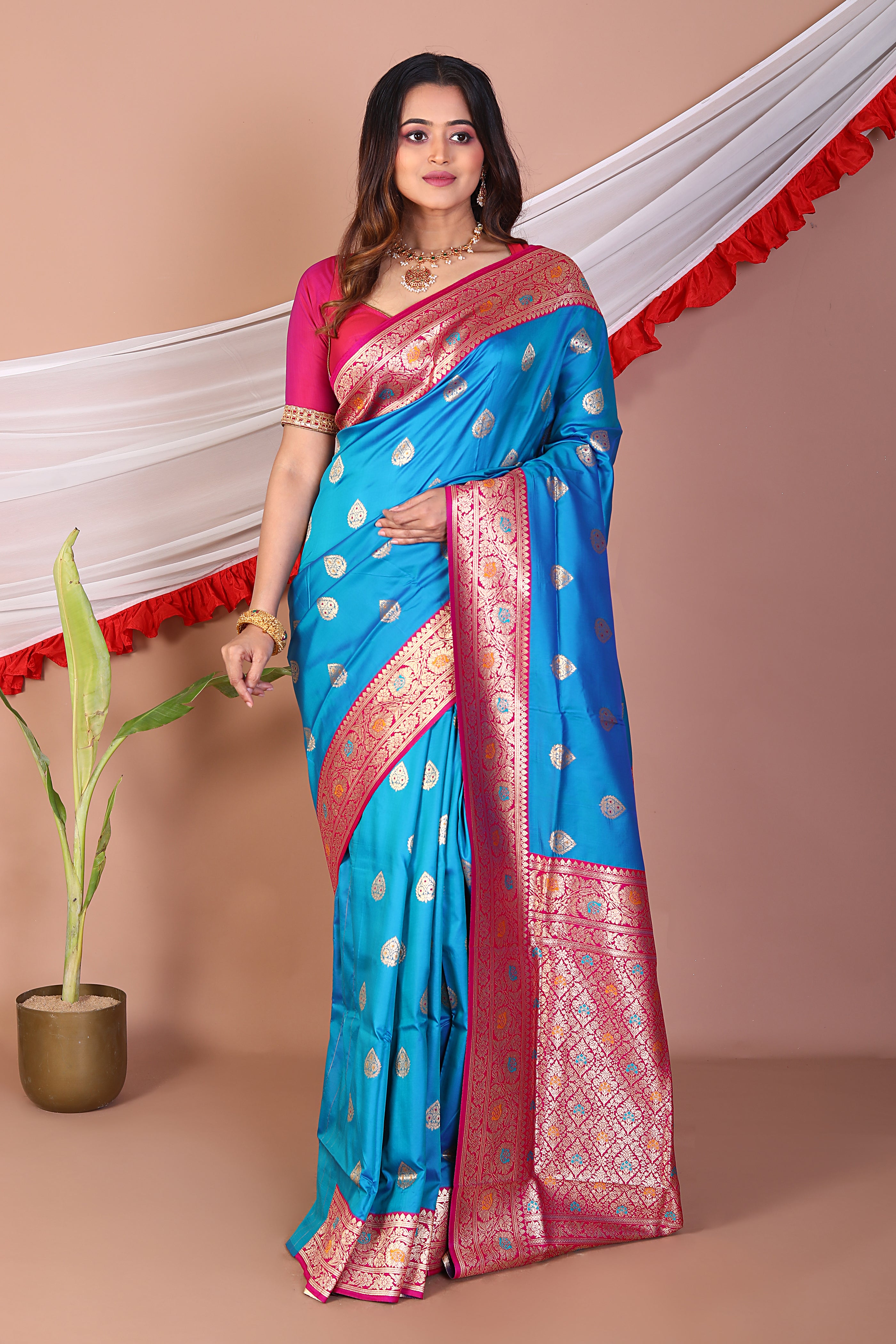 Blue Blended Mashru Silk Saree - Keya Seth Exclusive