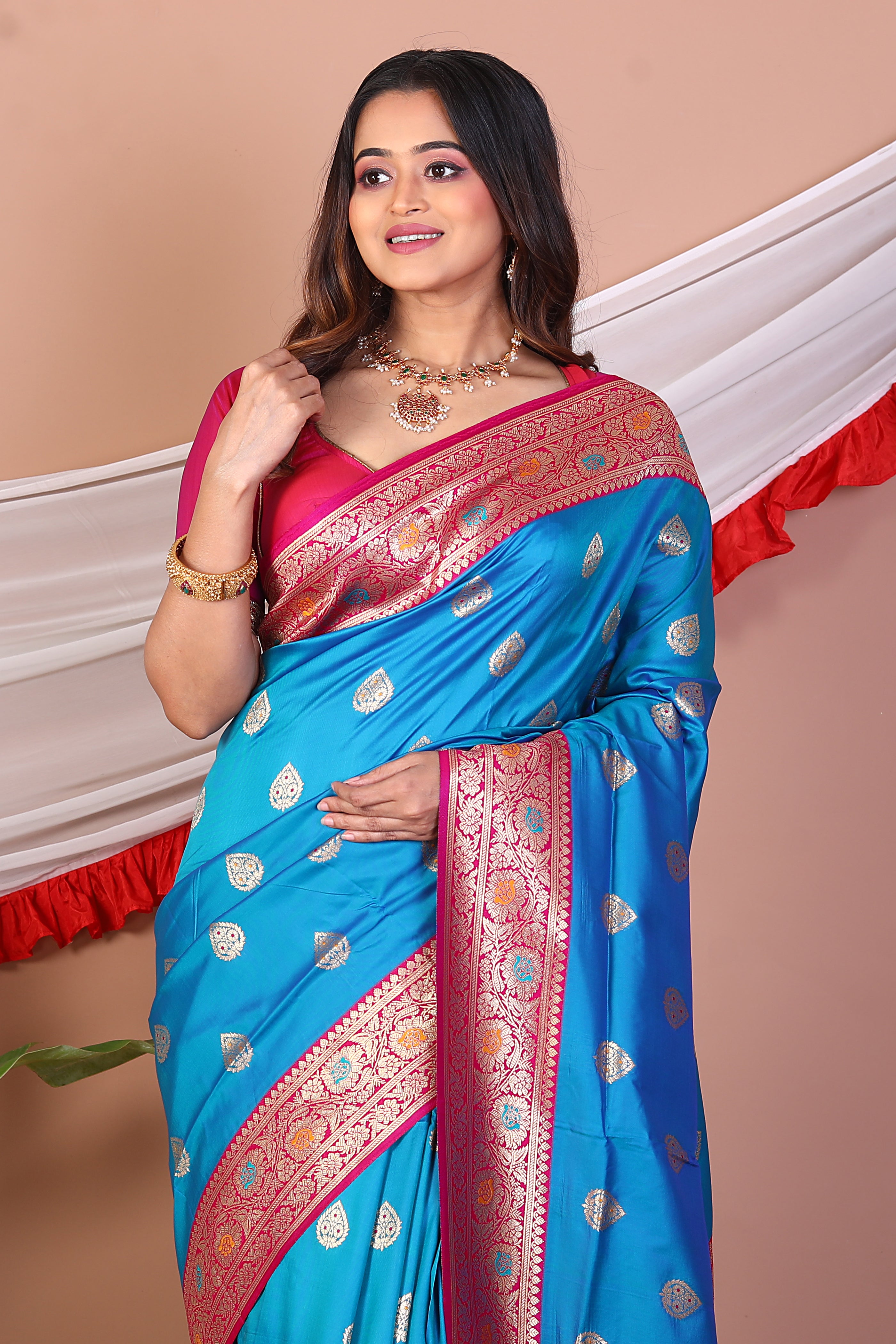 Blue Blended Mashru Silk Saree - Keya Seth Exclusive