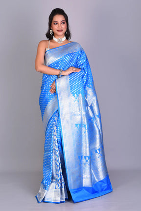 Blue Patli Pallu Banarasi Saree with Blouse Piece - Keya Seth Exclusive