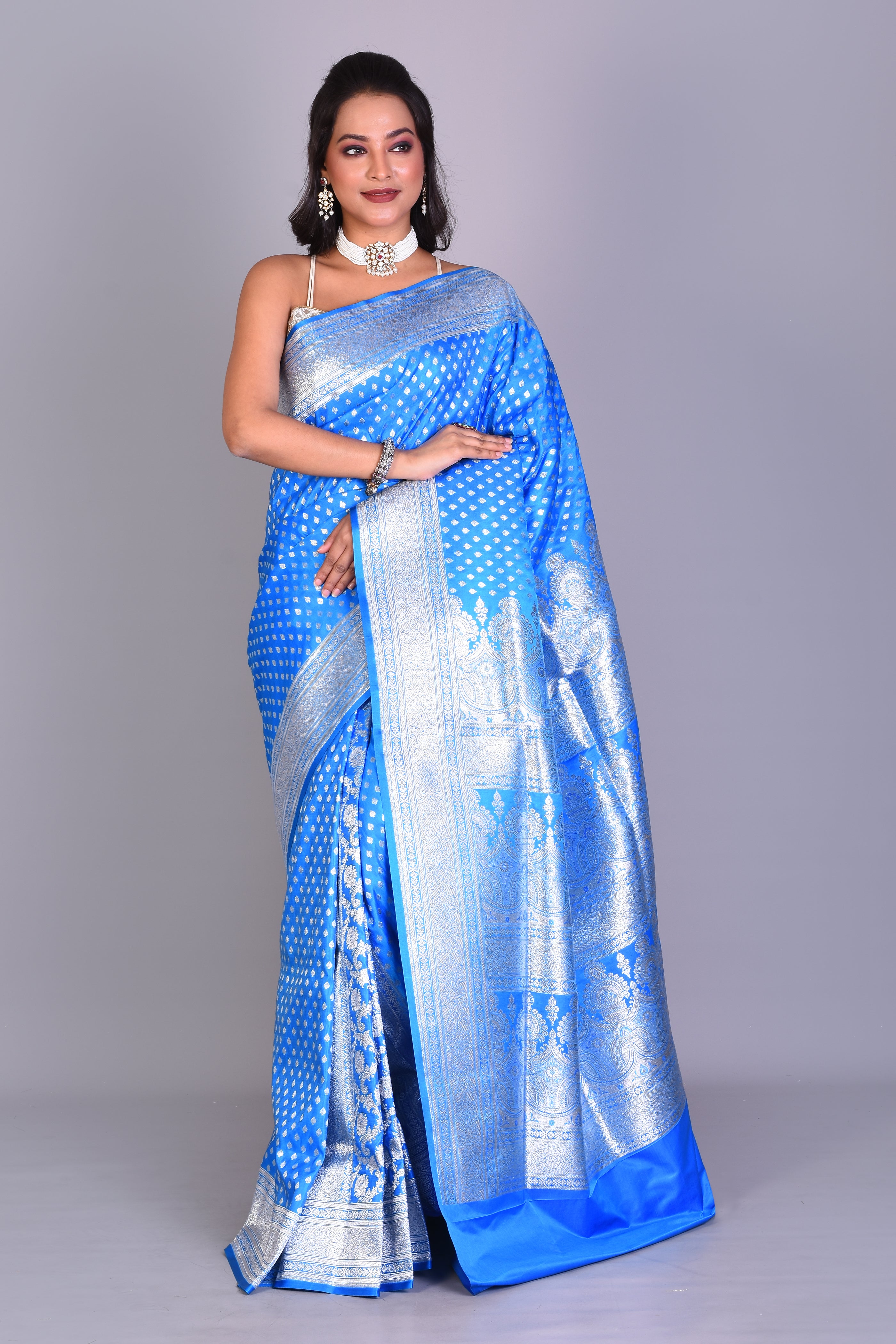 Blue Patli Pallu Banarasi Saree with Blouse Piece - Keya Seth Exclusive