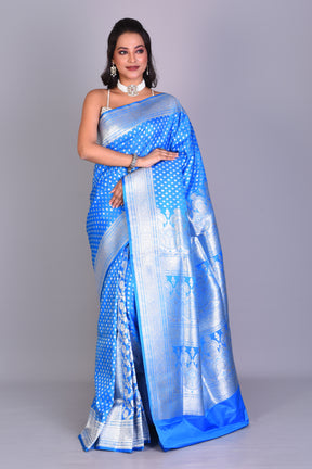 Blue Patli Pallu Banarasi Saree with Blouse Piece - Keya Seth Exclusive