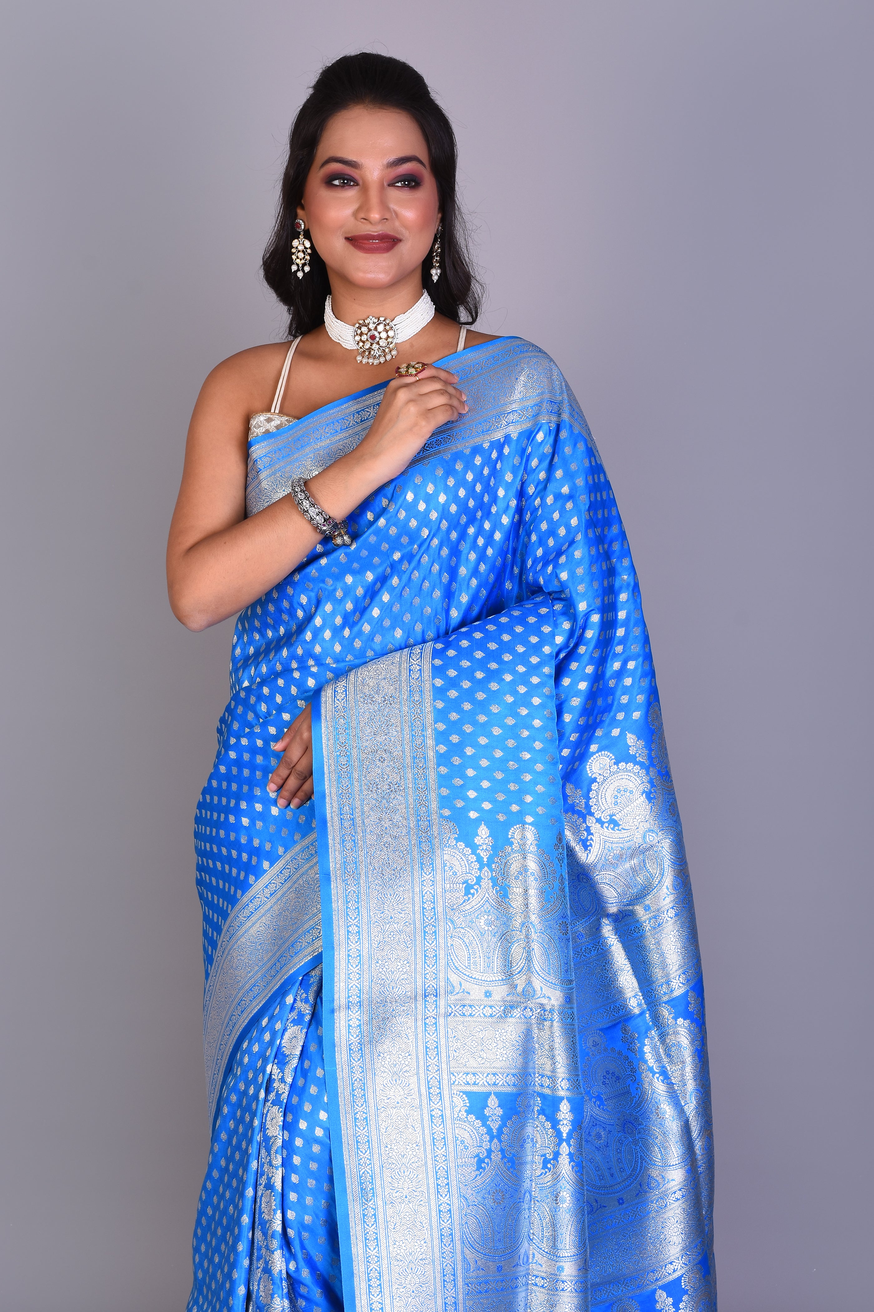 Blue Patli Pallu Banarasi Saree with Blouse Piece - Keya Seth Exclusive