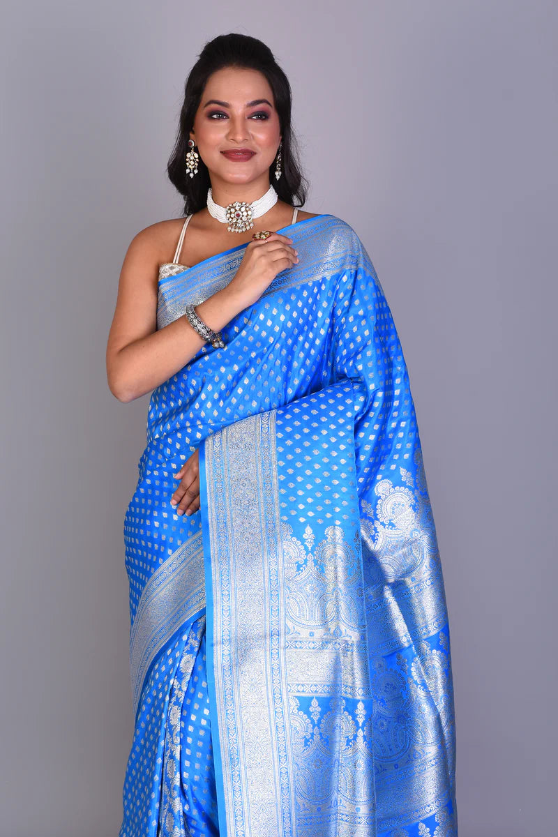 Blue Patli Pallu Banarasi Saree with Blouse Piece - Keya Seth Exclusive