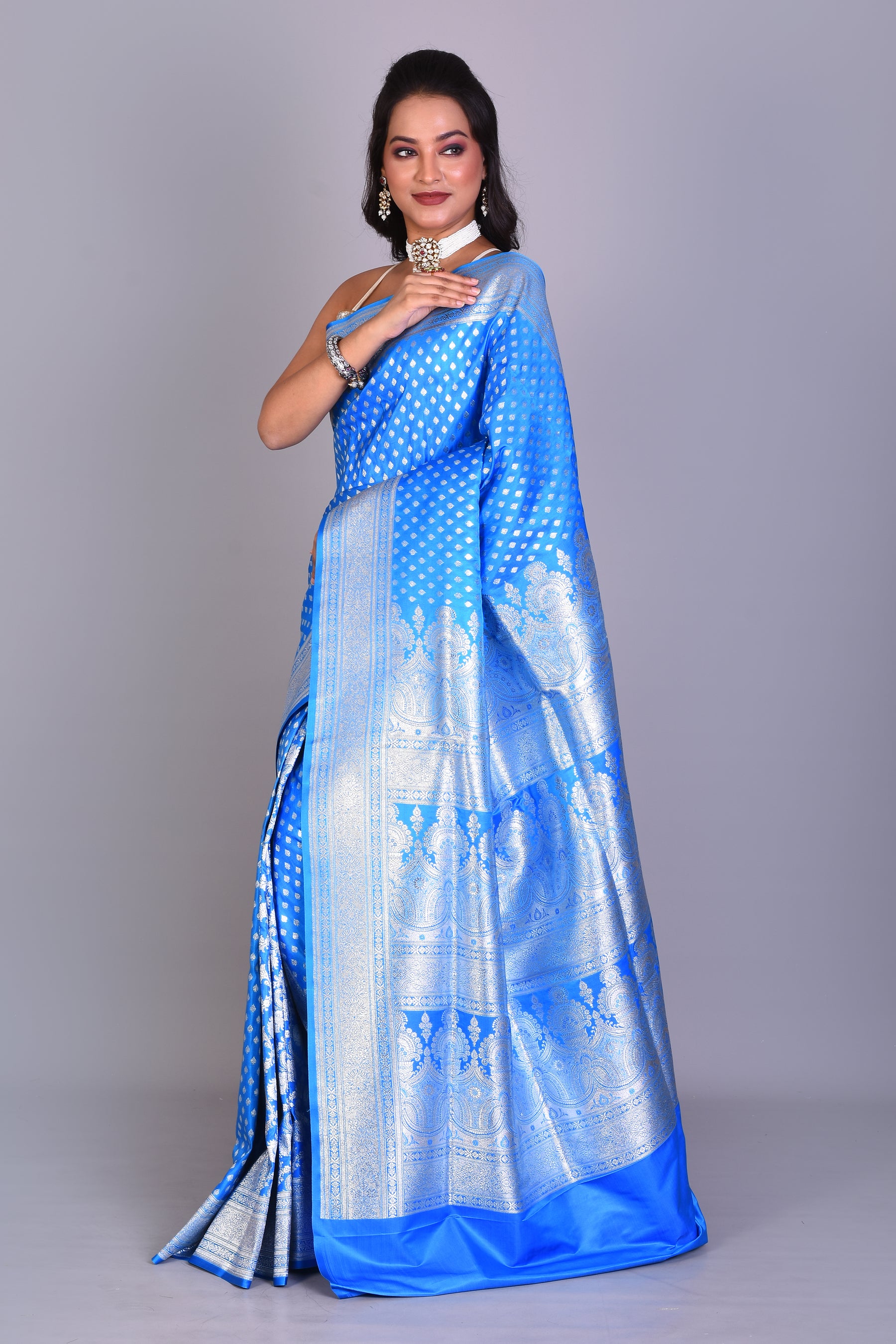 Blue Patli Pallu Banarasi Saree with Blouse Piece - Keya Seth Exclusive