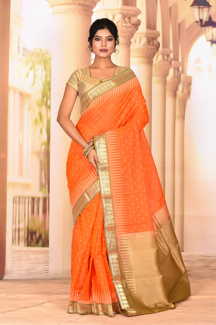 Orange Semi Silk Saree - Keya Seth Exclusive