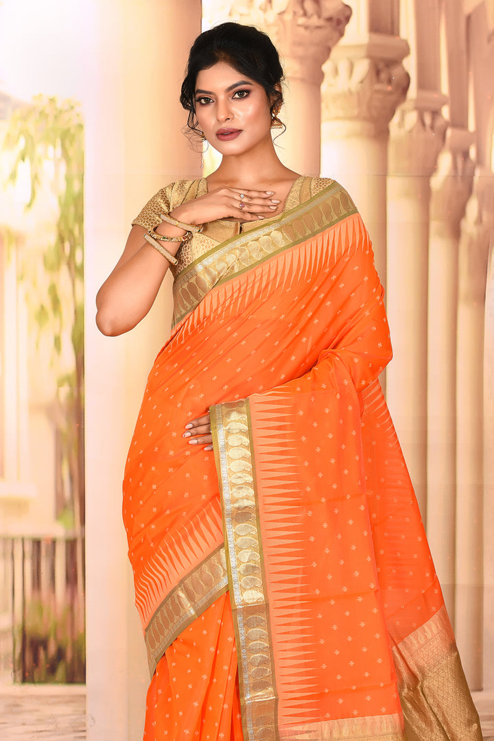 Orange Semi Silk Saree - Keya Seth Exclusive