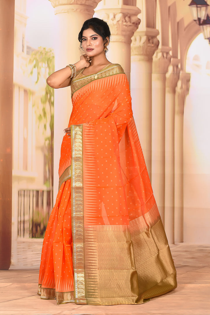 Orange Semi Silk Saree - Keya Seth Exclusive