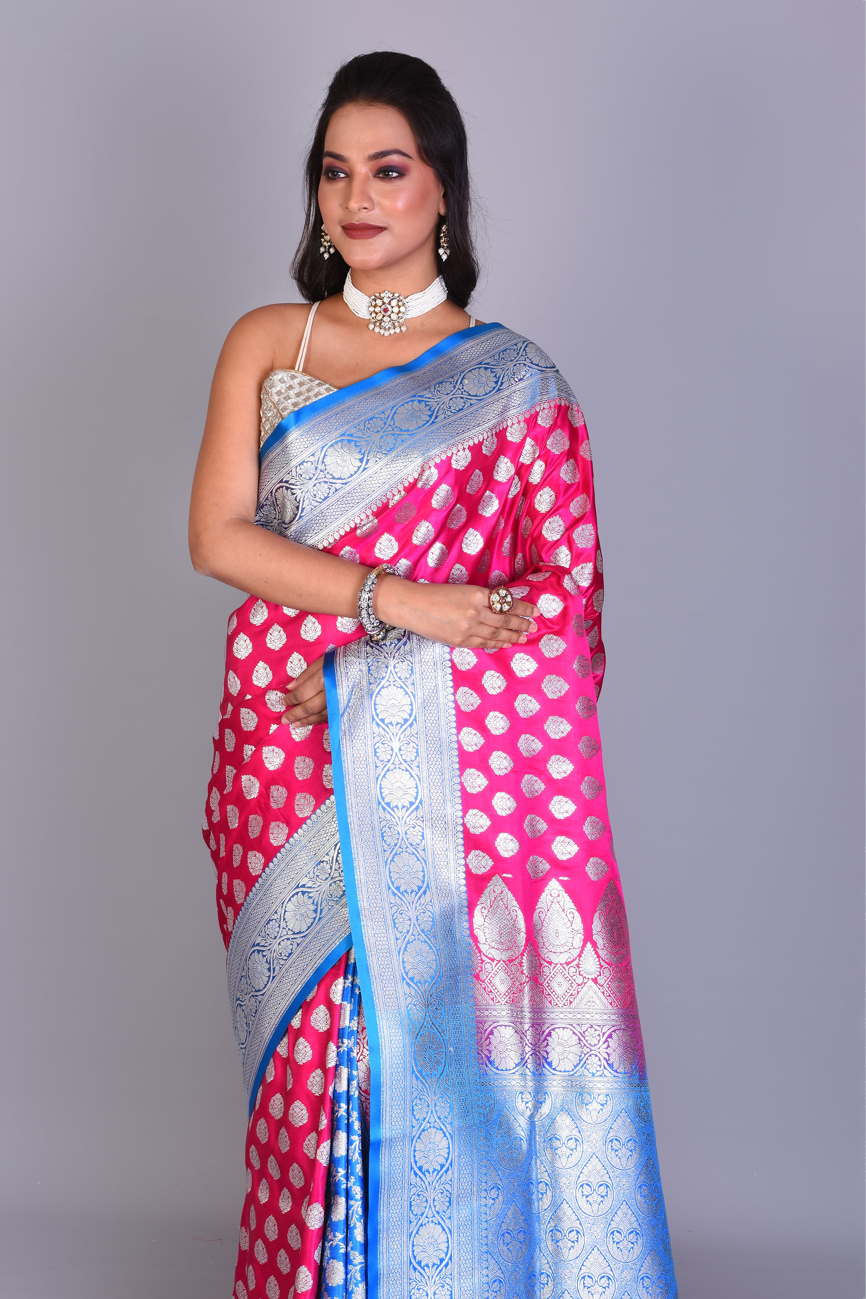 Pink Patli Pallu Banarasi Saree with Blouse Piece - Keya Seth Exclusive