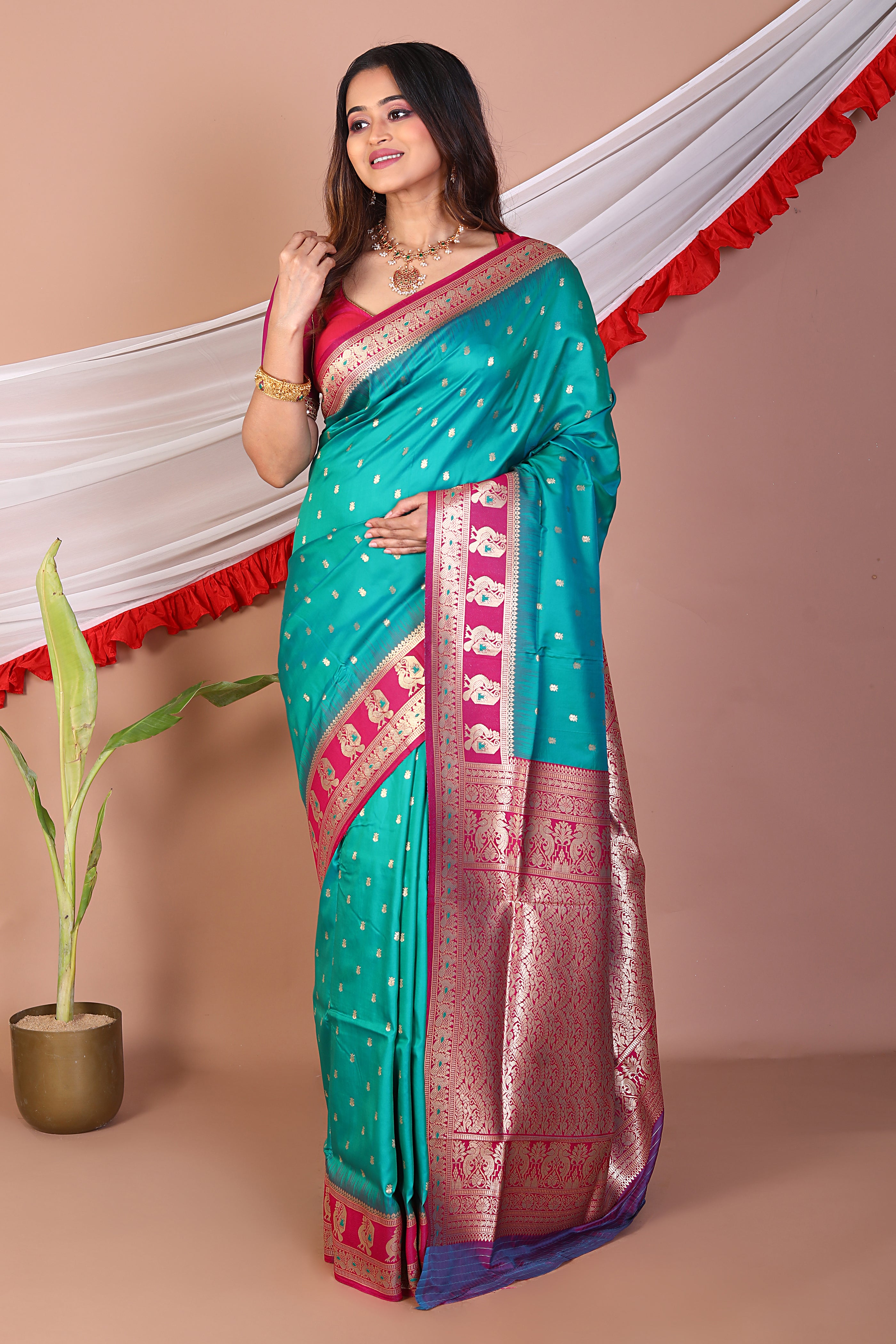 Sea Green Blended Mashru Silk Saree - Keya Seth Exclusive