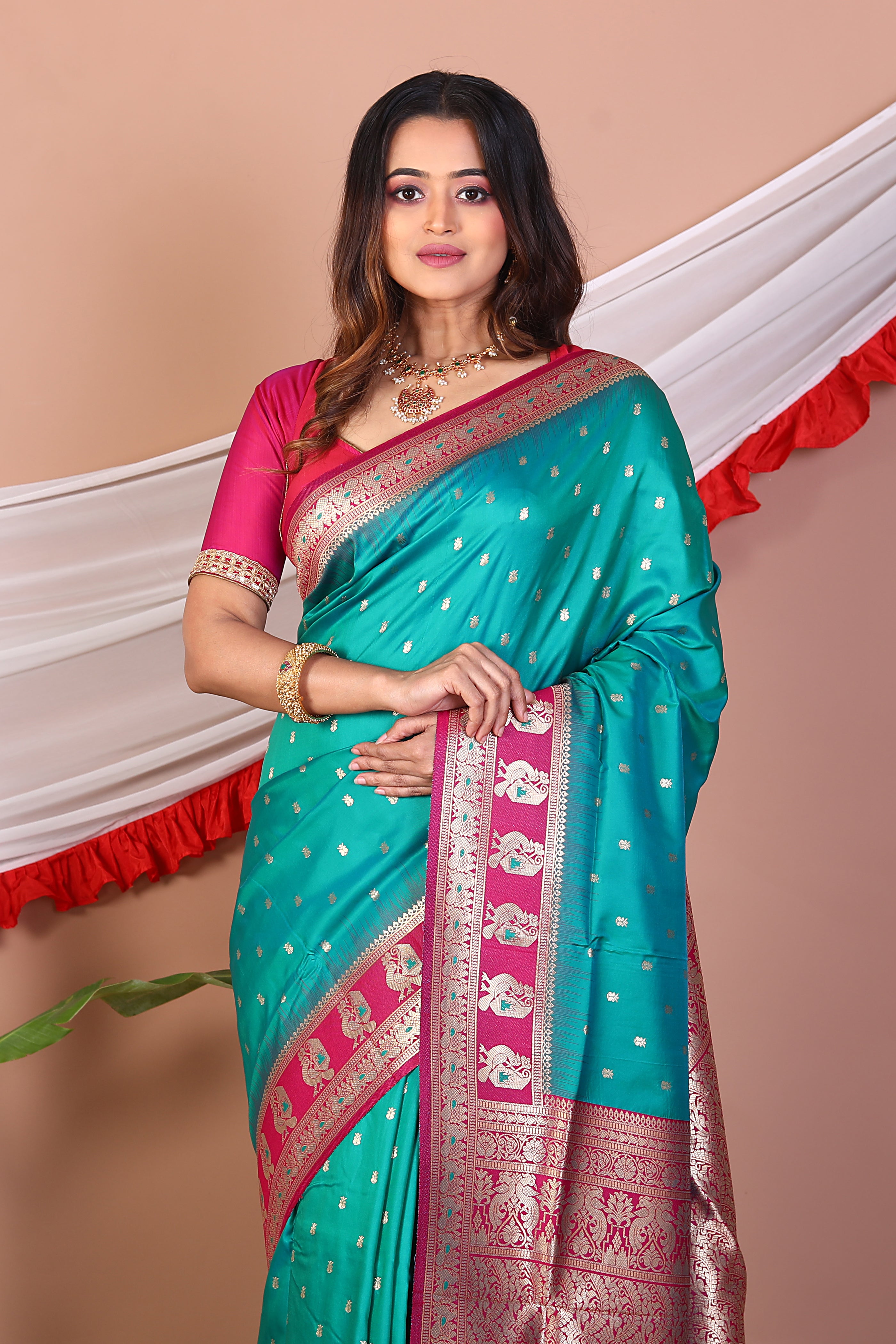 Sea Green Blended Mashru Silk Saree - Keya Seth Exclusive