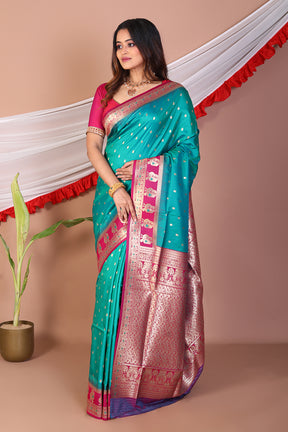 Sea Green Blended Mashru Silk Saree - Keya Seth Exclusive
