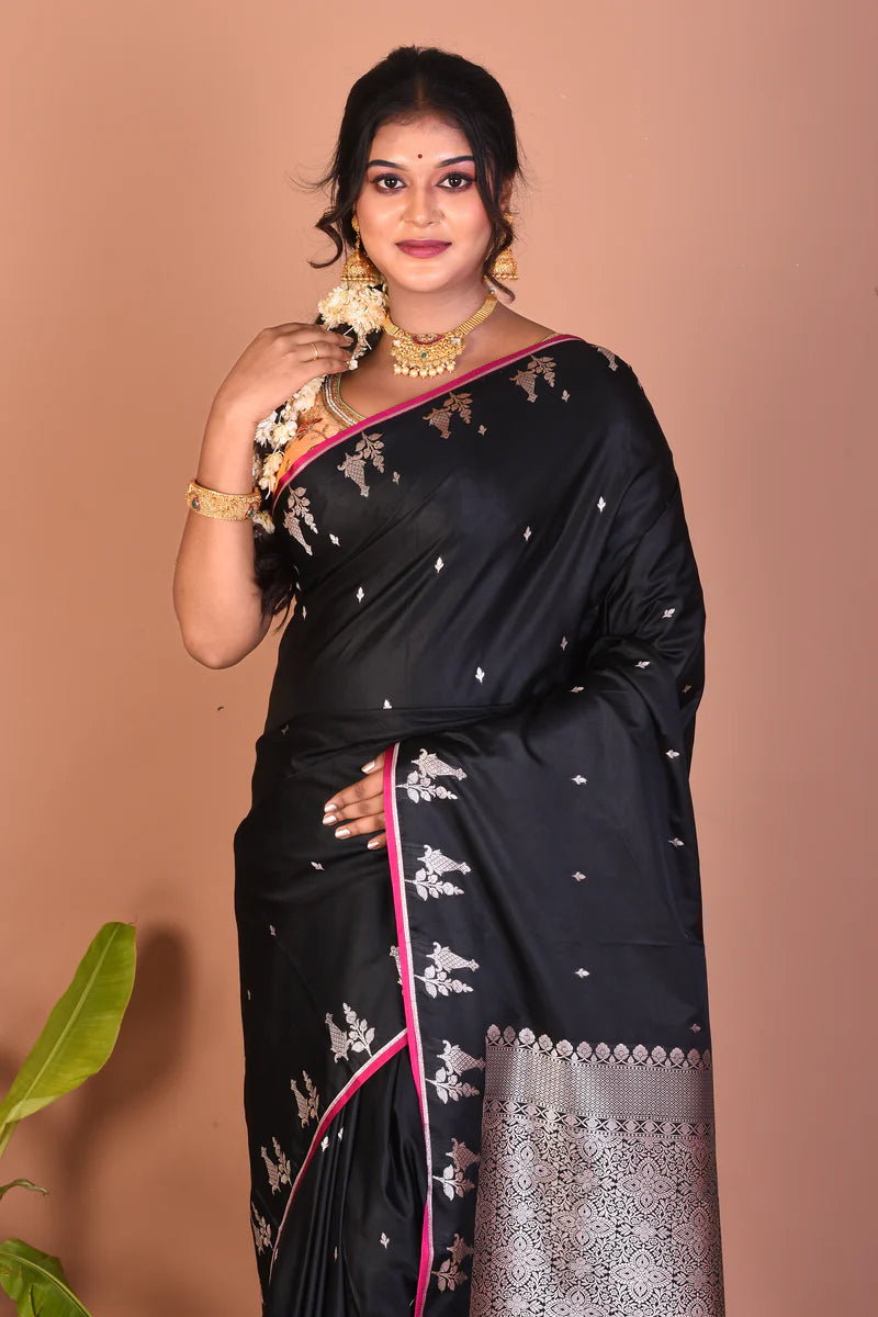Black Blended Mashru Silk Saree - Keya Seth Exclusive