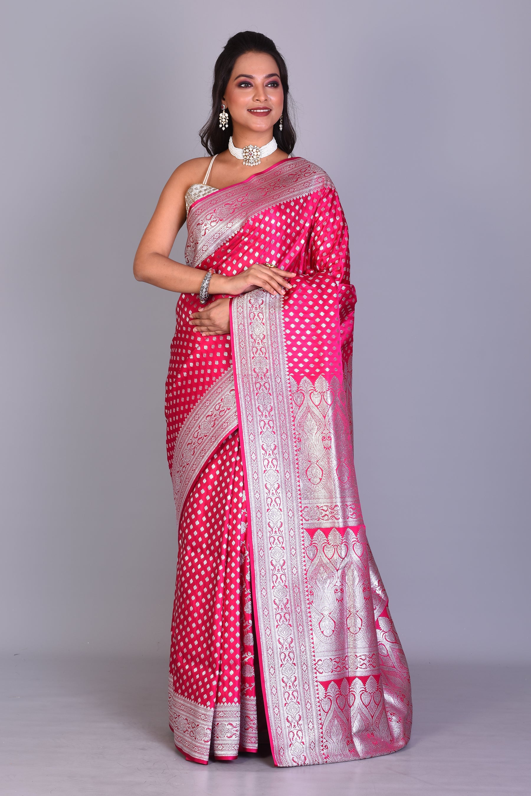 Deep Pink Patli Pallu Banarasi Saree with Blouse Piece - Keya Seth Exclusive