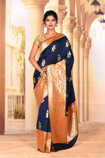 Load image into Gallery viewer, Deep Blue Orange Semi Silk Saree - Keya Seth Exclusive
