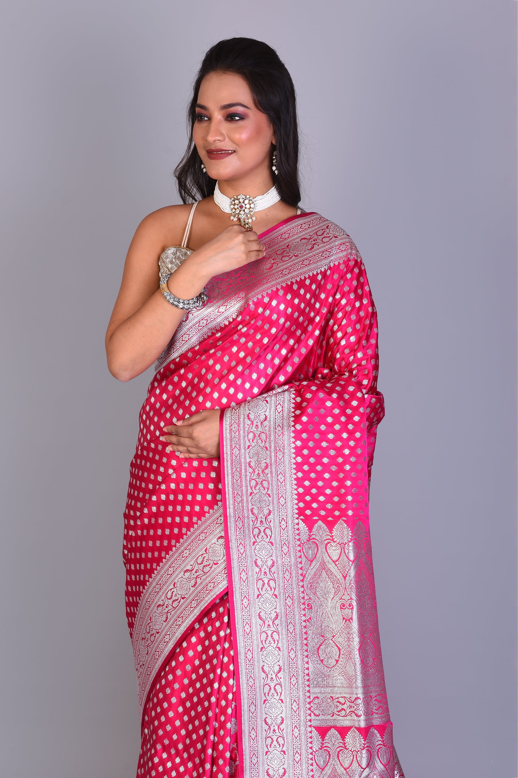 Deep Pink Patli Pallu Banarasi Saree with Blouse Piece - Keya Seth Exclusive