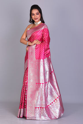 Deep Pink Patli Pallu Banarasi Saree with Blouse Piece - Keya Seth Exclusive