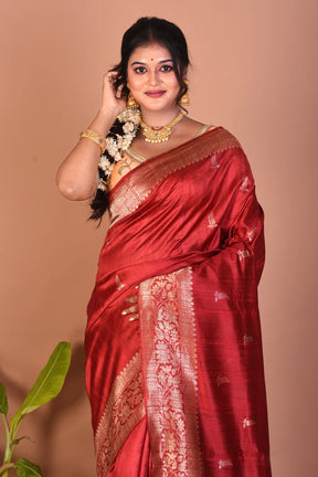 Maroon Pure Tussar Saree - Keya Seth Exclusive