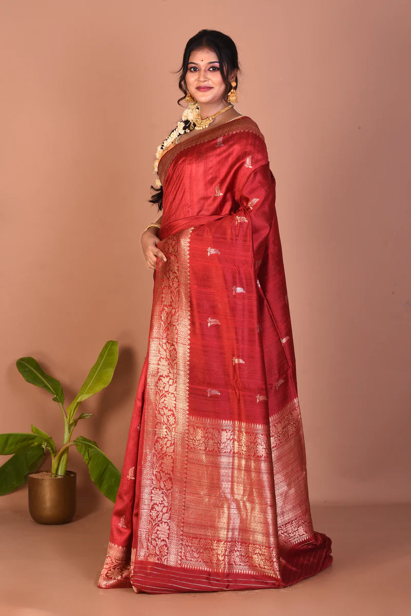 Maroon Pure Tussar Saree - Keya Seth Exclusive