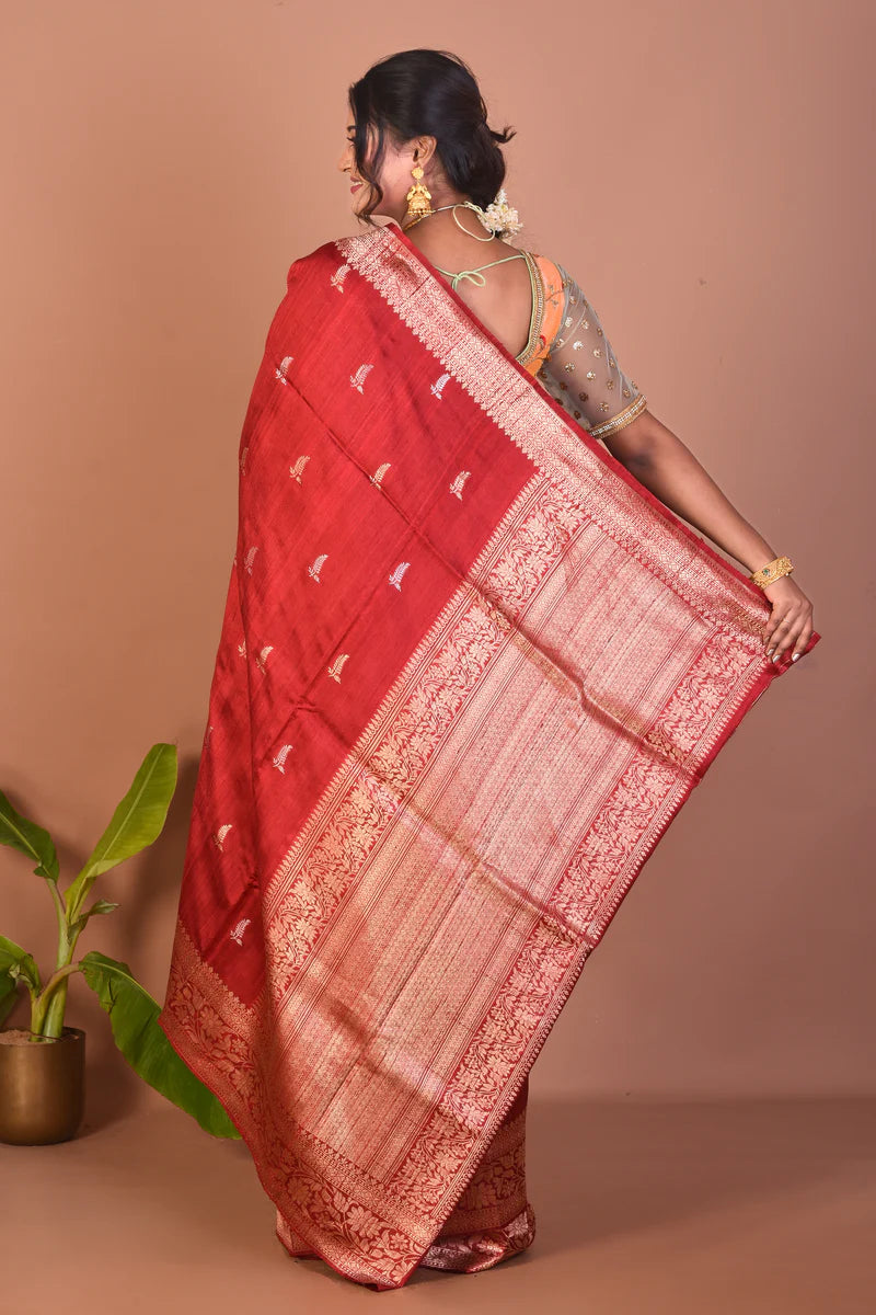 Maroon Pure Tussar Saree - Keya Seth Exclusive