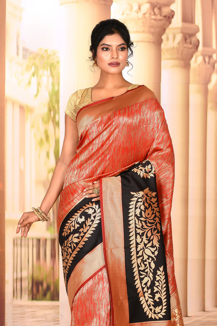 Red Golden Semi Silk Saree - Keya Seth Exclusive