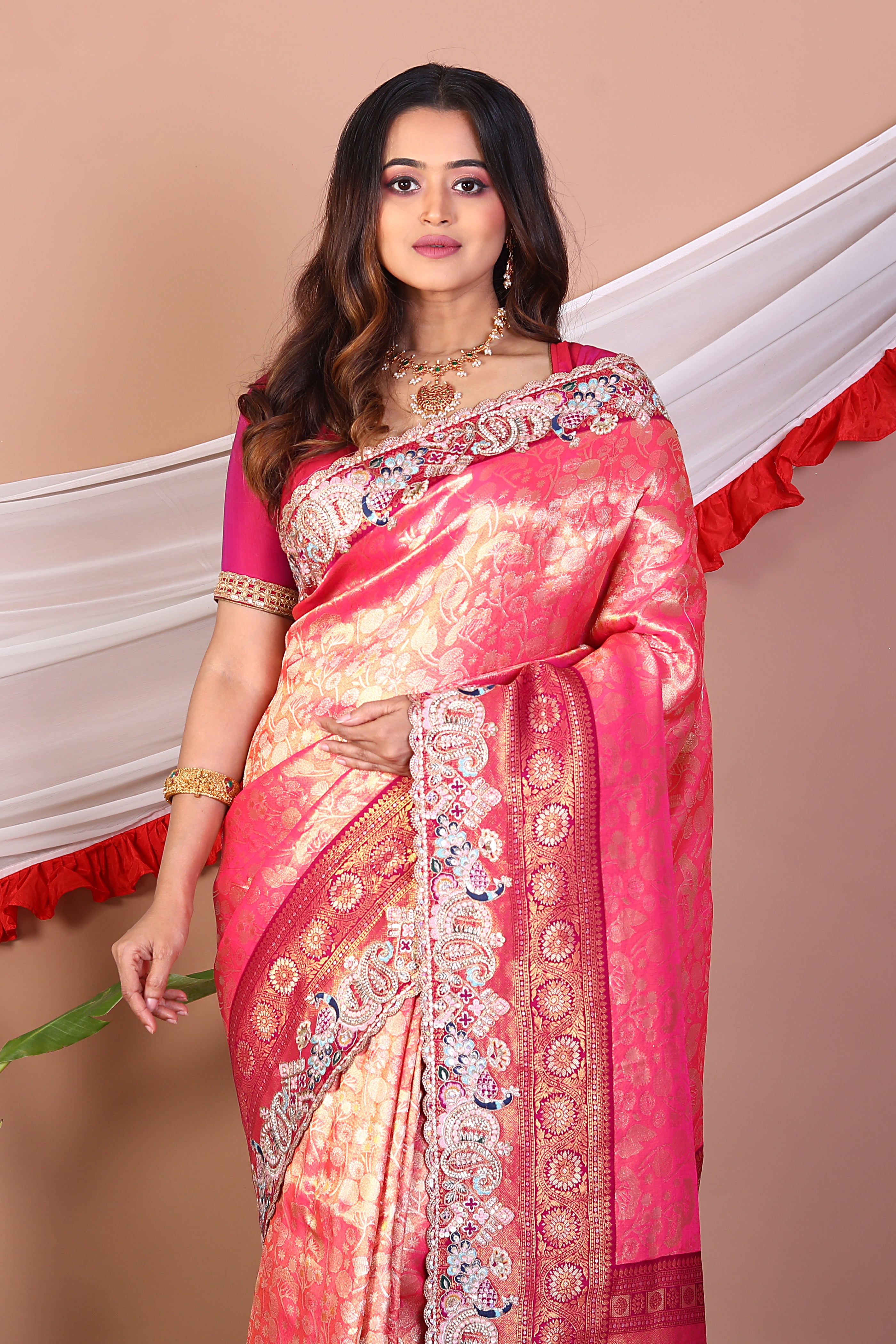Pink Blended Tissue Saree - Keya Seth Exclusive