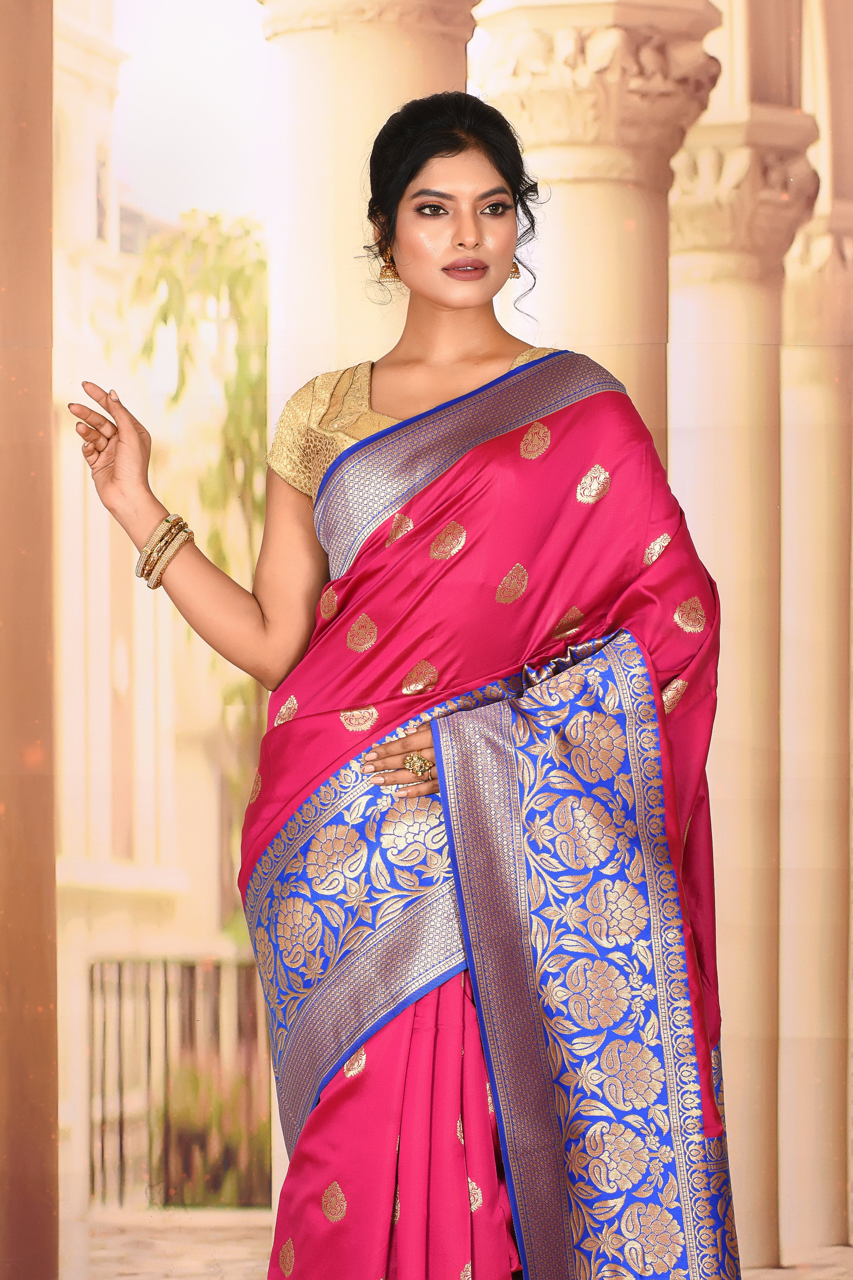 Pink Blue Semi Silk Saree - Keya Seth Exclusive