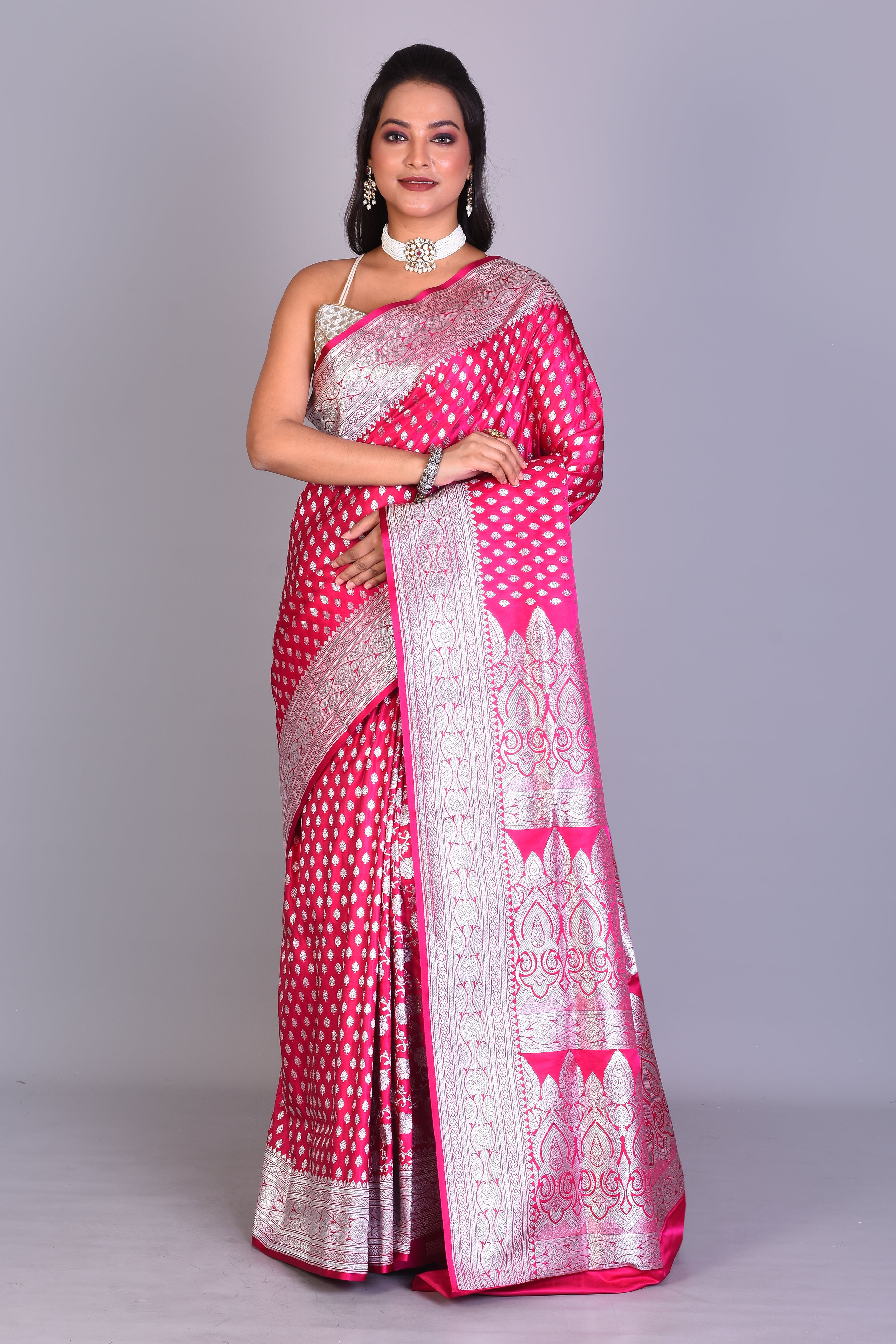 Deep Pink Patli Pallu Banarasi Saree with Blouse Piece - Keya Seth Exclusive