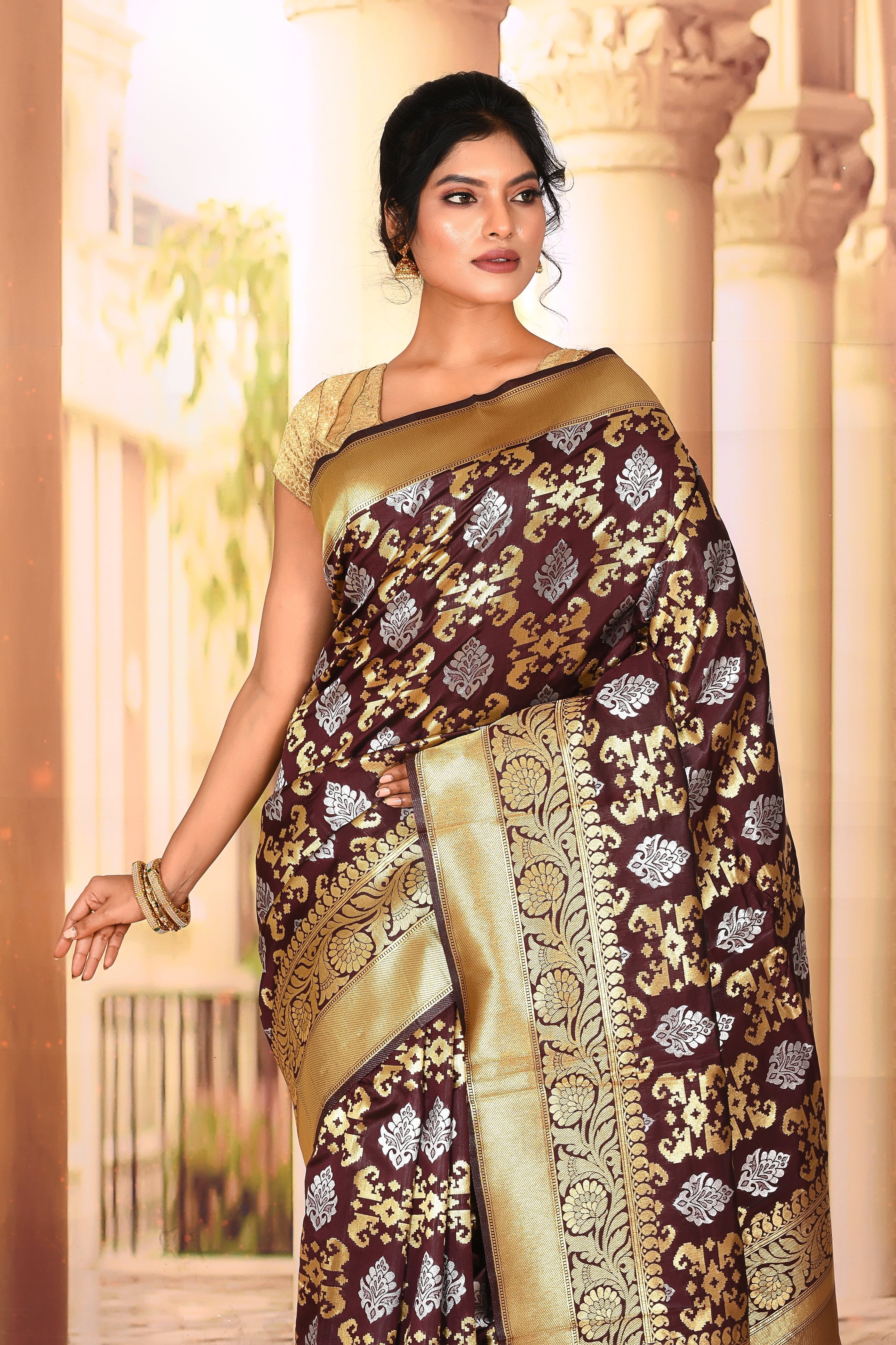 Coffee Brown Semi Silk Saree - Keya Seth Exclusive