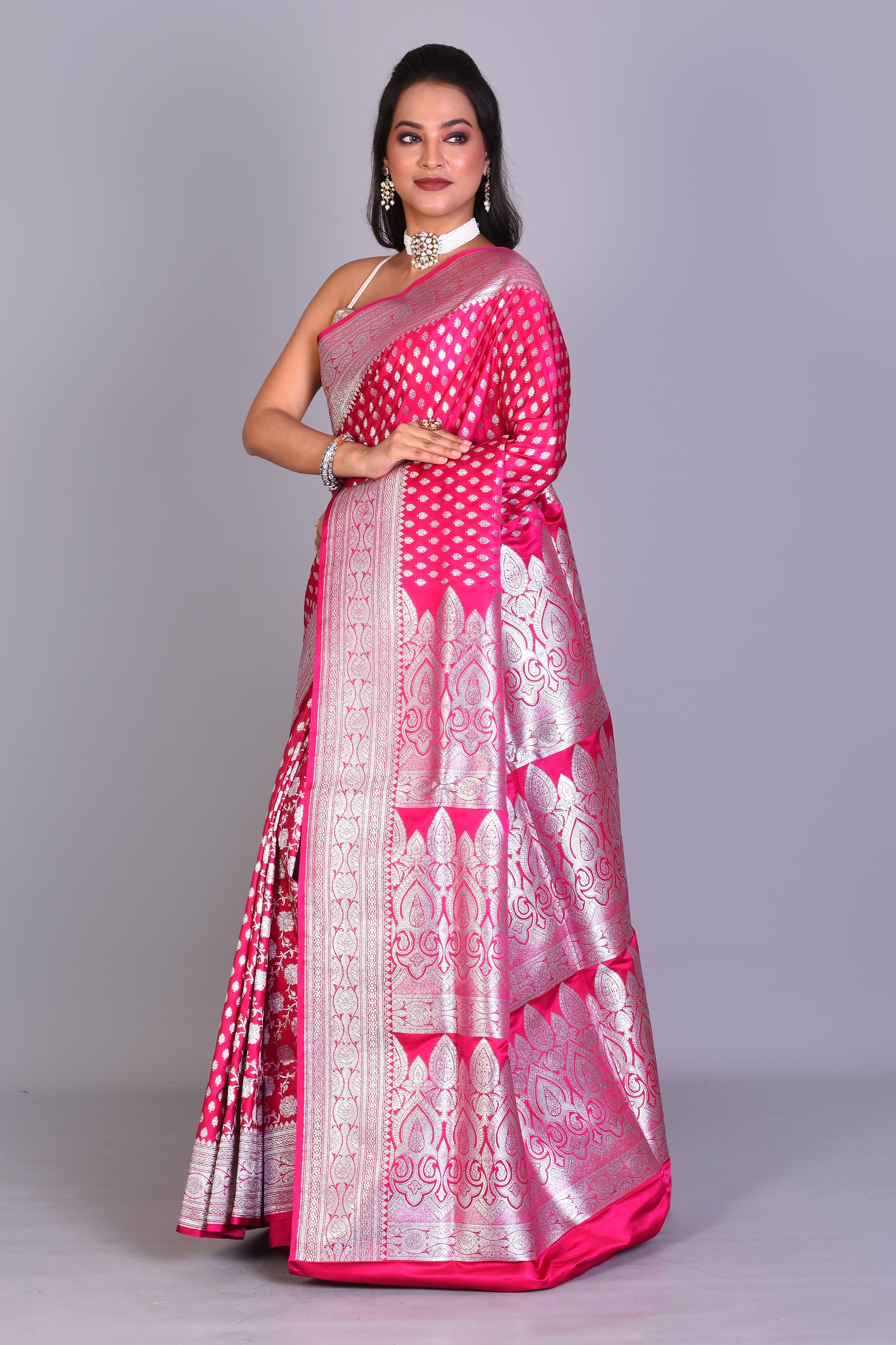 Deep Pink Patli Pallu Banarasi Saree with Blouse Piece - Keya Seth Exclusive